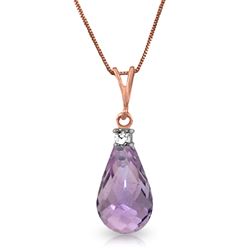 ALARRI 14K Solid Rose Gold Necklace w/ Natural Diamond & Purple Amethyst