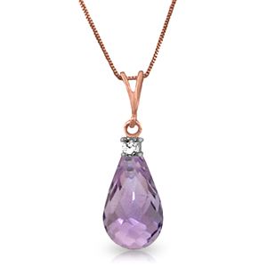 ALARRI 14K Solid Rose Gold Necklace w/ Natural Diamond & Purple Amethyst