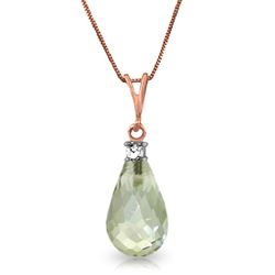 ALARRI 14K Solid Rose Gold Necklace w/ Natural Diamond & Green Amethyst