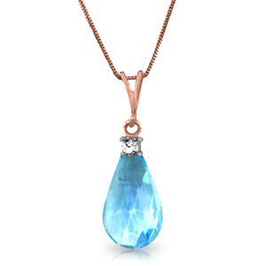 ALARRI 14K Solid Rose Gold Necklace w/ Natural Diamond & Blue Topaz
