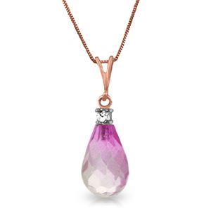 ALARRI 14K Solid Rose Gold Necklace w/ Natural Diamond & Pink Topaz