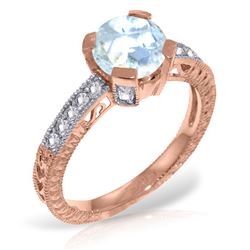 ALARRI 14K Solid Rose Gold Rings w/ Natural Diamonds & Aquamarine