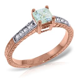 ALARRI 14K Solid Rose Gold Rings w/ Natural Diamonds & Aquamarine