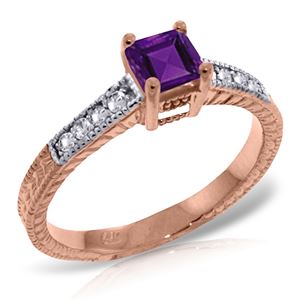 ALARRI 14K Solid Rose Gold Rings w/ Natural Diamonds & Purple Amethyst