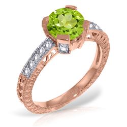 ALARRI 14K Solid Rose Gold Ring w/ Natural Diamonds & Peridot