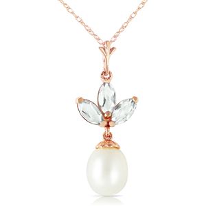 ALARRI 14K Solid Rose Gold Necklace w/ Pearl & Green Amethyst