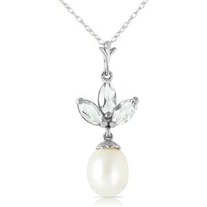 ALARRI 4.75 Carat 14K Solid White Gold Necklace Pearl Green Amethyst