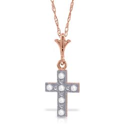 ALARRI 14K Solid Rose Gold Cross Necklace Necklace w/ Natural Diamonds
