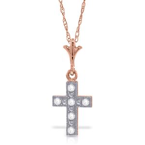 ALARRI 14K Solid Rose Gold Cross Necklace Necklace w/ Natural Diamonds