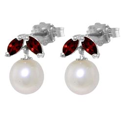 ALARRI 4.4 CTW 14K Solid White Gold Stud Earrings Pearl Garnet