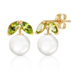 ALARRI 4.4 CTW 14K Solid Gold Stud Earrings Pearl Peridot