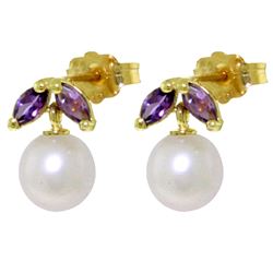 ALARRI 4.4 Carat 14K Solid Gold Stud Earrings Pearl Amethyst