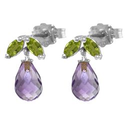 ALARRI 3.4 CTW 14K Solid White Gold Stud Earrings Peridot Amethyst