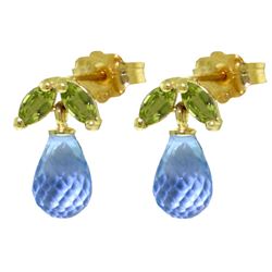 ALARRI 3.4 Carat 14K Solid Gold Stud Earrings Peridot Blue Topaz