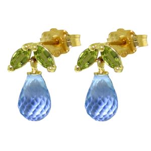 ALARRI 3.4 Carat 14K Solid Gold Stud Earrings Peridot Blue Topaz