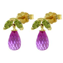 ALARRI 3.4 Carat 14K Solid Gold Stud Earrings Peridot Pink Topaz