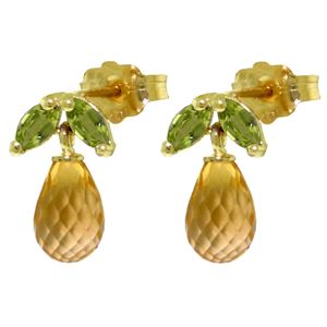 ALARRI 3.4 Carat 14K Solid Gold Stud Earrings Peridot Citrine