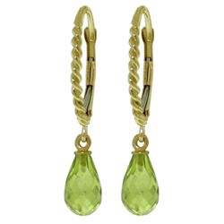 ALARRI 3 CTW 14K Solid Gold Leverback Earrings Briolette Peridot