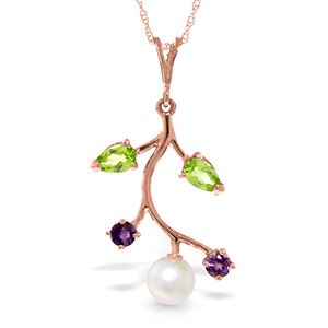 ALARRI 14K Solid Rose Gold Necklace w/ Amethyst, Peridot & Pearl