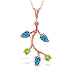 ALARRI 14K Solid Rose Gold Necklace w/ Blue Topaz & Peridots