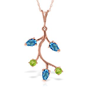 ALARRI 14K Solid Rose Gold Necklace w/ Blue Topaz & Peridots