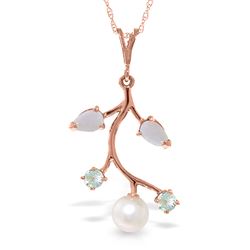 ALARRI 14K Solid Rose Gold Necklace w/ Opals, Aquamarines & Pearl