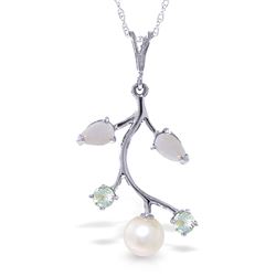 ALARRI 2.45 Carat 14K Solid White Gold Necklace Opal, Aquamarine Pearl