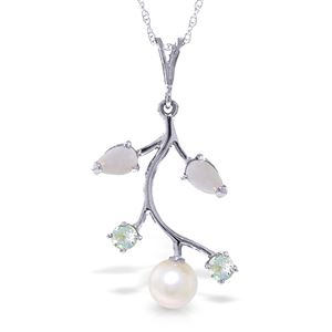 ALARRI 2.45 Carat 14K Solid White Gold Necklace Opal, Aquamarine Pearl