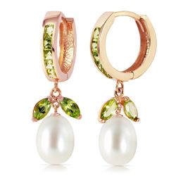 ALARRI 14K Solid Rose Gold Hoop Earrings w/ Peridots & Pearls