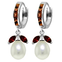 ALARRI 10.3 CTW 14K Solid White Gold Not Calculated Garnet Pearl Earrings