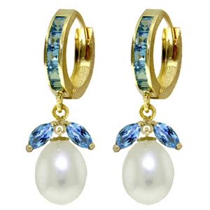 ALARRI 10.3 Carat 14K Solid Gold Majorca Blue Topaz Pearl Earrings