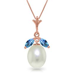 ALARRI 14K Solid Rose Gold Necklace w/ Parl & Blue Topaz