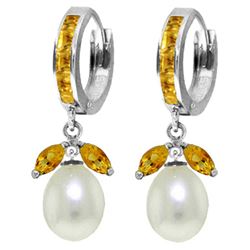 ALARRI 10.3 Carat 14K Solid White Gold Pearl Proud Citrine Pearl Earrings