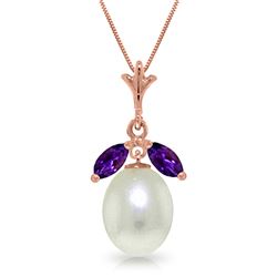ALARRI 14K Solid Rose Gold Necklace w/ Parl & Amethysts