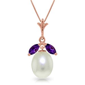 ALARRI 14K Solid Rose Gold Necklace w/ Parl & Amethysts