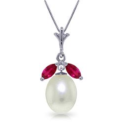 ALARRI 4.5 CTW 14K Solid White Gold Necklace Natural Pearl Ruby
