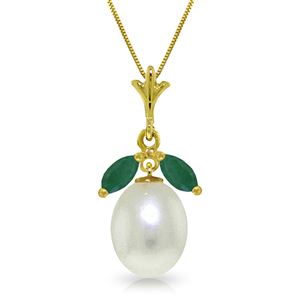 ALARRI 4.5 Carat 14K Solid Gold Necklace Natural Parl Emerald