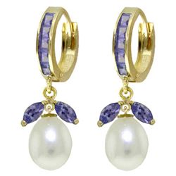 ALARRI 10.3 Carat 14K Solid Gold Hoop Earrings Tanzanite Pearl