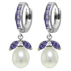 ALARRI 10.3 Carat 14K Solid White Gold Hoop Earrings Tanzanite Pearl