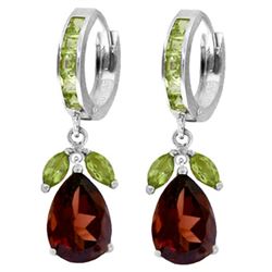 ALARRI 14.3 Carat 14K Solid White Gold Huggie Earrings Peridot Garnet