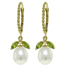 ALARRI 9 Carat 14K Solid Gold Leverback Earrings Peridot Pearl