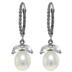 ALARRI 9 CTW 14K Solid White Gold Leverback Earrings Aquamarine Pearl