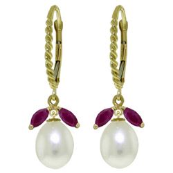 ALARRI 9 Carat 14K Solid Gold Leverback Earrings Ruby Pearl