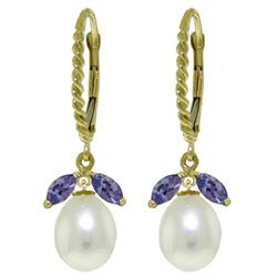 ALARRI 9 Carat 14K Solid Gold Leverback Earrings Tanzanite Pearl