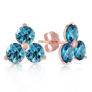 ALARRI 14K Solid Rose Gold Stud Earrings w/ Natural Blue Topaz