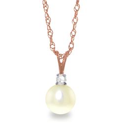ALARRI 14K Solid Rose Gold Necklace w/ Natural Diamond & Pearl