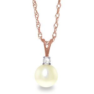 ALARRI 14K Solid Rose Gold Necklace w/ Natural Diamond & Pearl