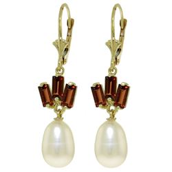 ALARRI 9.35 CTW 14K Solid Gold Leverback Earrings Pearl Garnet