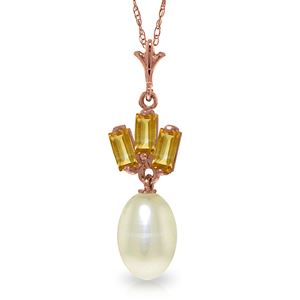 ALARRI 14K Solid Rose Gold Necklace w/ Pearl & Citrines
