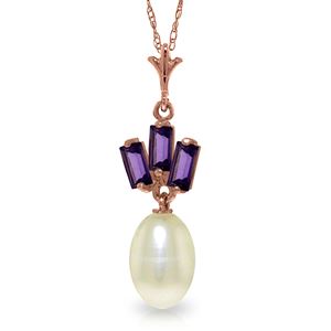 ALARRI 14K Solid Rose Gold Necklace w/ Pearl & Amethysts
